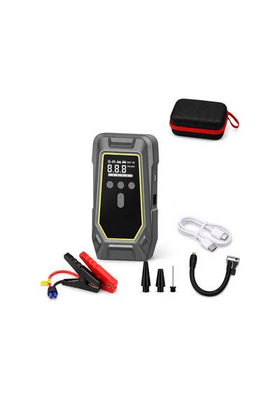 10.000 Mah Taşınabilir Akü Takviye Jump Starter Ve Lastik Şişirme Pompası Kompresör - 12v 7.0l Benzin / 5.5l Dizel Uyumlu