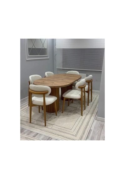 6 Ahşap Sandalyeli Bohem Mdf Masa Takımı 90x170 Kahverengi