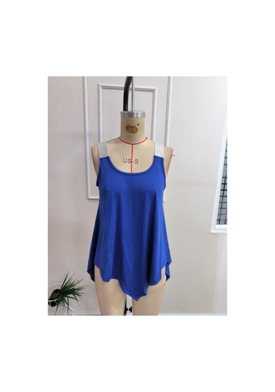 Butik İstanbul Kadın Askılı Yuvarlak Yaka Asimetrik Kesım Detaylı Viskon Bluz Saks Mavi