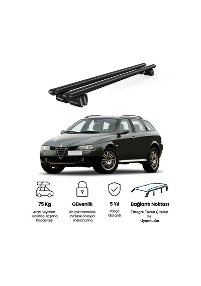 Pençe Alfa Romeo 156 Crosswagon T932 2004-2007 Uyumlu Siyah Ara Atkı Port Bagaj Tavan Barı