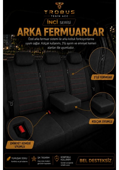 Isuzu D-max 2002-2012 Uyumlu İnci Serisi Siyah Kırmızı Oto Koltuk Kılıfı