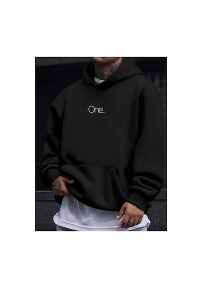 Medinenur One Yazı Baskılı Kapüşonlu Sweatshirt Siyah