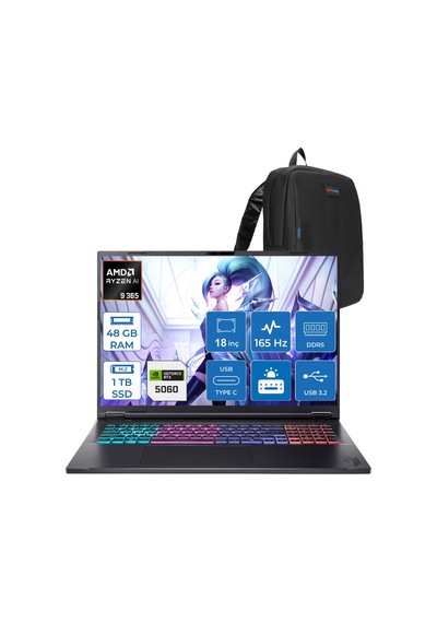 Acer Nitro 18 AI AN18-61-R1VS NH.QYHEY.001F13 Ryzen AI 9 365 48 GB 1 TB SSD RTX5060 18" Free Dos Dizüstü Bilgisayar + Çanta