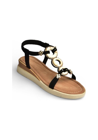 Fox Shoes Y274800909 Siyah Düz Tabanlı Halka Detaylı Kadın Sandalet Siyah