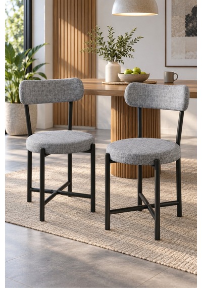 Sulorahome 2'li Gri Keten Kumaş Sandalye Seti Modern Mutfak Ve Kafe Sandalyesi