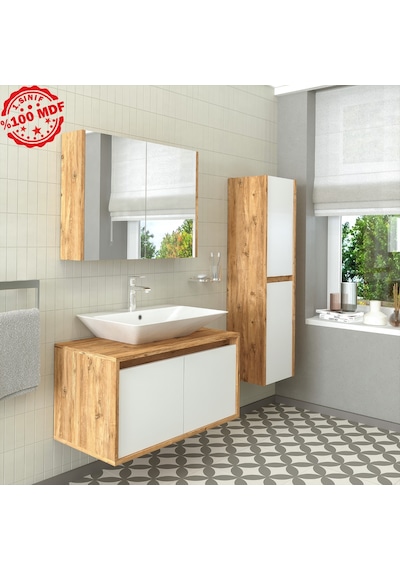 Banos Roomart Lavabolu Ahşap-Mat Beyaz Mdf 85 Cm Banyo Dolabı+A.. Beyaz Banos Roomart Lavabolu Ahşap-Mat Beyaz Mdf 85 Cm Banyo Dolabı+A.. Beyaz