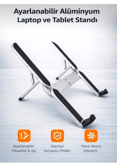 Ayarlanabilir Alüminyum Laptop Ve Tablet Standı Katlanabilir Hava Akışı Destekli Taşınabilir Stand