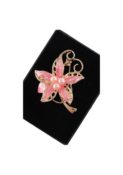 Pembe Masalın Yıldızı Çiçekli Broş İncili Gold Renkli Çiçek Figürlü Kadın Yaka İğnesi Çok renkli