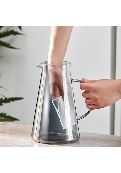 Borosilikat Cam Metal Kapaklı Lüks Sürahi 1900 Ml Füme