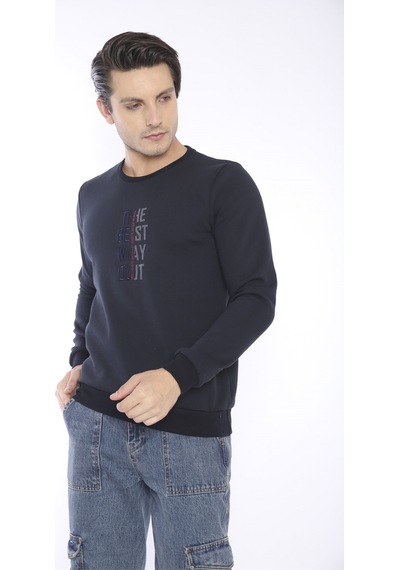Escetic Erkek Spor Slimfit, Bisiklet Yaka Lacivert Sweatshirt-427 Lacivert