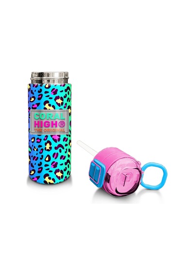 Coral High Kids Renkli Leopar Desenli Pipetli Ve Direk İçimli Paslanmaz Çelik Termos 500 Ml 31985 Pembe - Sarı