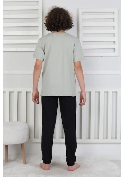 Bunny Hopp Erkek Çocuk Yazlık Kısa Kollu Baskılı Pijama Takımı %100 Pamuk 8-13 Yaş Yeşil