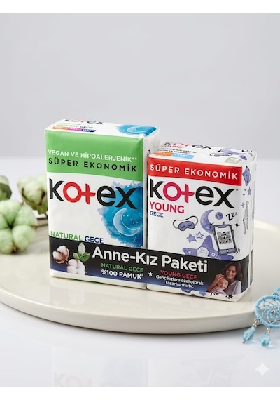 Kotex Natural Gece Kotex Young Gece 14+16 Anne Kız Paketi