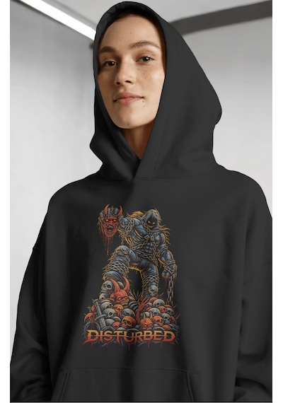 Sevbano Disturbed Rock Metal Müzik Grubu Ön Baskılı Unisex Oversize Premi Siyah