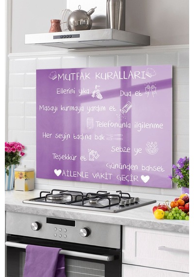 Premium Mutfak Cam Ocak Arkası Koruyucu Tezgah Ankastre Arkası Koruyucu 50x60cm Mutfak Kuralları
