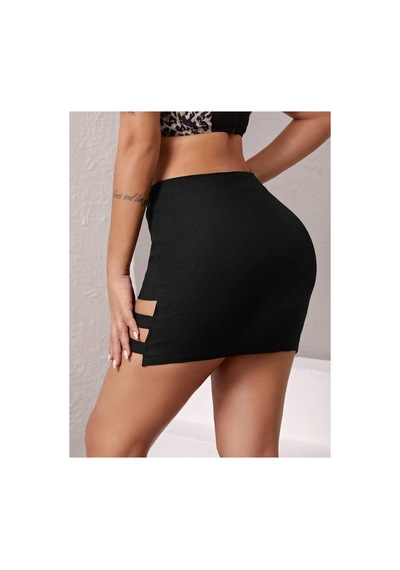 Gugus Kadın Mini/kısa Tokalı Çelik Örme Kumaş Etek Siyah