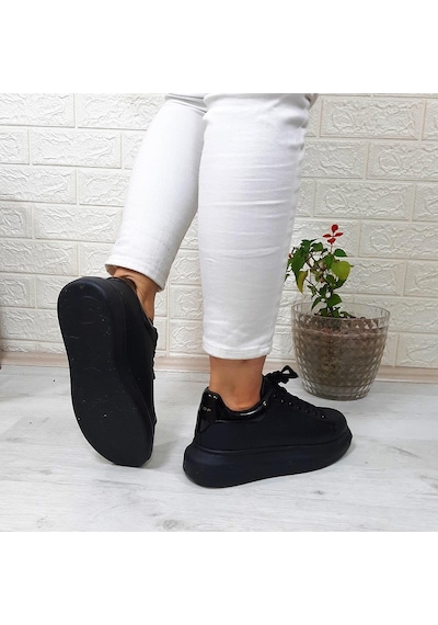 Bestof 150 Siyah-siyah Fuspetli Sneaker Düz Taban Spor Ayakkabı 001