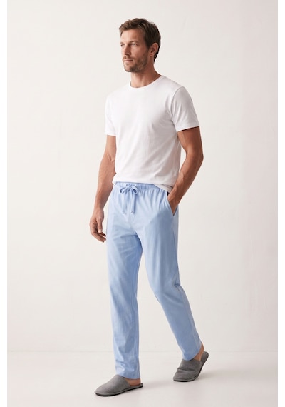Elemge %100 Pamuk Süprem Compact Penye Tok Kumaş Erkek Pijama Altı Mavi Rahat Kalıp Cepli Lastikli Ipli Terletmez Nefes Alan Esnek