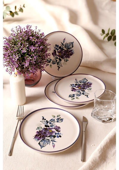 Keramika Purple Flower Nordic Pasta Tabağı 22 Cm 4 Adet 21329 Çok renkli