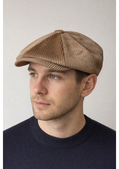 Aida Jewelss Kışlık Kadife Ingiliz Kasket Peaky Blinders Model Erkek Kasket Dökümlü Kadife Kasket Bej
