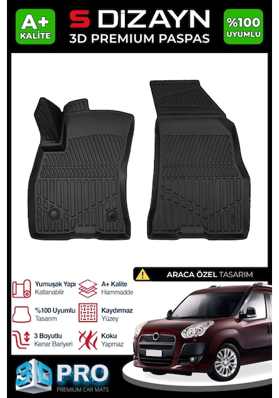 Drstuning S-dizayn Fiat Doblo Panelvan 3d Pro Havuzlu Ön 2'li Paspas 2010-2023 A+ Kalite