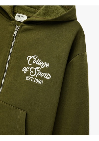 Koton Şardonlu Uzun Kollu Kapşonlu Fermuarlı Sweatshirt Haki 6wkg10080ak Haki