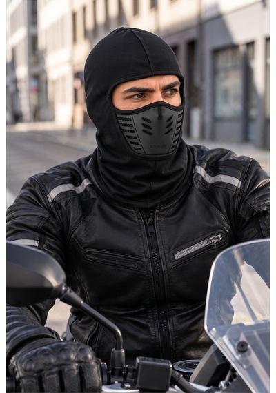 Givoria Siyah Motor Maskesi Ekipman Rüzgar Geçirmez Termal Havalandırmalı Filtreli Motorcu Maskesi Siyah Siyah