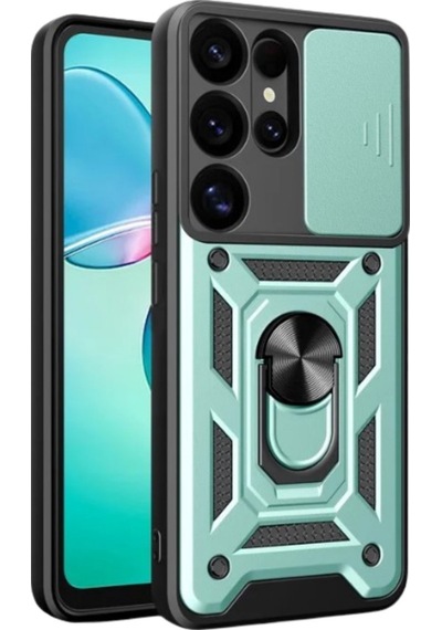 Newface Samsung Uyumlu Galaxy S25 Ultra Kılıf Pars Lens Yüzüklü Silikon - Yeşil Yeşil