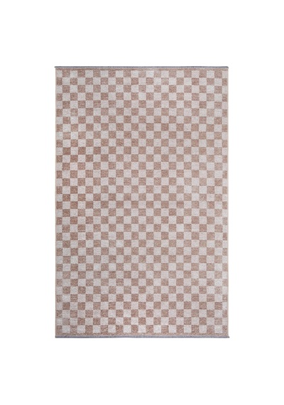 Bej Beyaz Modern Geometrik Dama Desenli Yıkanabilir Halı Yo30035xh Bej - Beyaz