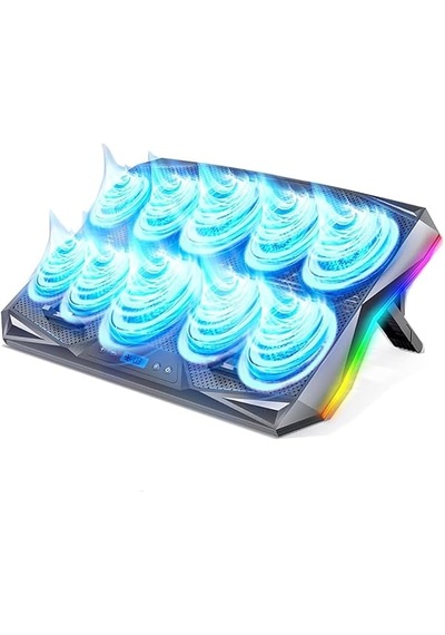 Rgb Işıklı 10 Fanlı Lcd Ekranlı Notebook Laptop Soğutucu Yükseklik Ayarlı 9-17 İnç 2 Usb Girişli Soğutucu