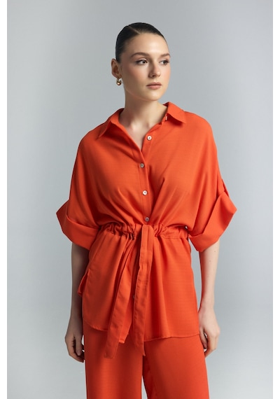 Beli Bağlamalı Kimono Gömlek - Oranj-137292
