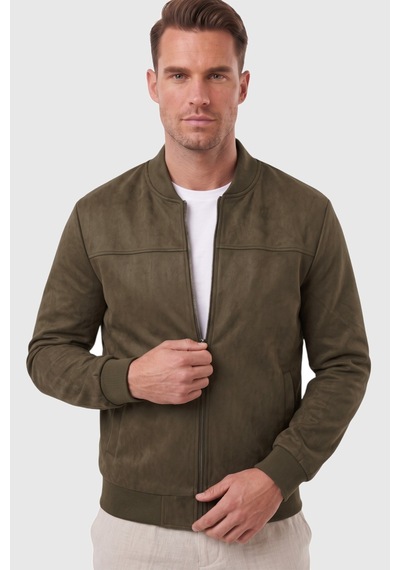 Rizzup Erkek Slim Fit Likralı Haki Süet Ceket Kırışmayan Ütü Gerektirmeyen Mevsimlik Mont 2504334