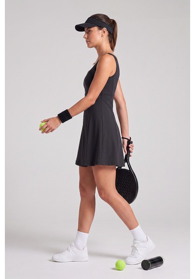 TOMMYLIFE Siyah Yuvarlak Yaka Kadın Tenis Elbise - 97319