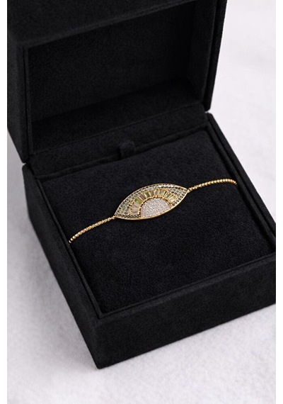 Oval Ayarlanabilir Taşlı Gold Bileklik Gümüş + Altın