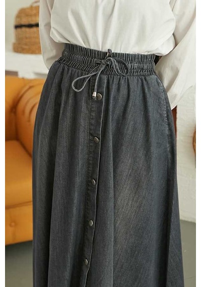 2215-denim Mevlana Düğmeli Etek Koyu Gri-1 Koyu Gri-1 Gri