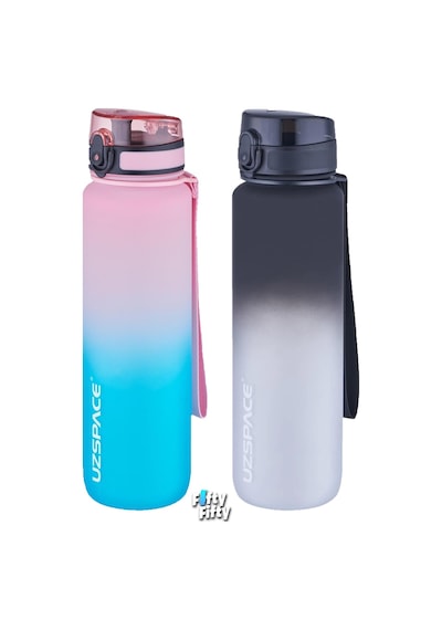 Uzspace 2'li Tritan Matara Seti 1000ml Büyük Boy Çift Renk Softtouch Ff Collection Tritan Su Matarası Pembe Yeşil - Siyah Beyaz