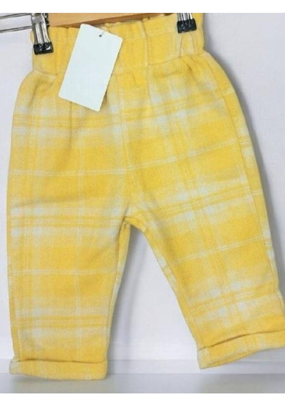 Çikoby Kız Çocuk Bel Lastikli Ekose Pantolon-13669 Sarı