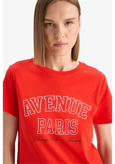 Defacto Regular Fit Bisiklet Yaka Baskılı Penye Kısa Kollu Tişört F5882ax25smrd117 Kırmızı