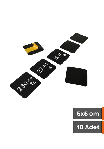 10 Adet Silinebilir Karatahta Mini Siyah Etiket 5 x 5 CM Yapışkanlı