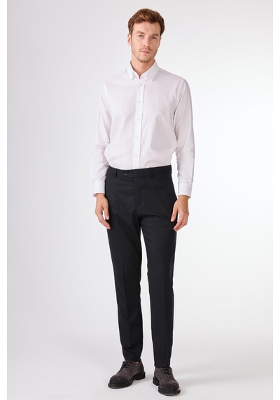 Dufy Koyu Lacivert Armürlü Slim Fit Casual Takım Elbise Lacivert