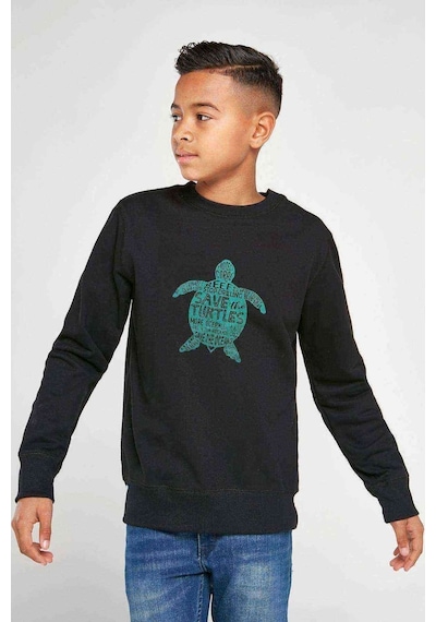 Tshirthane Silhouette Save The Turtles Baskılı Unisex Çocuk Siyah Sweatshir Siyah