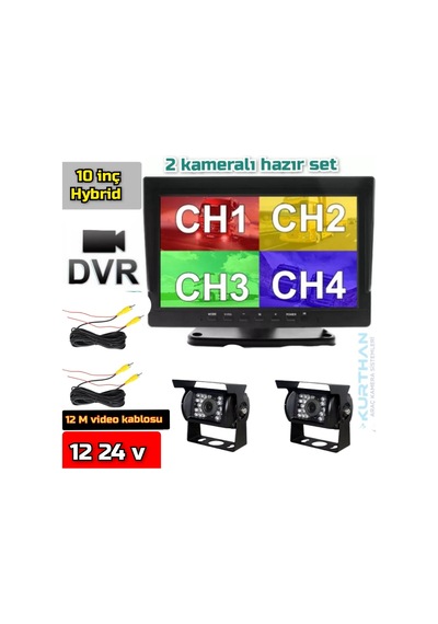 10 ''hybrid Dvr Ekran 2 Adet Ir Ledli Bus Kamera Set 12-24 Volt