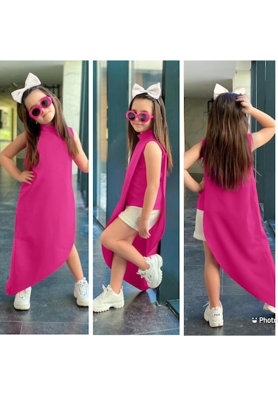 Modavals Kız Çocuk Fuşya Hürrem Kumaş Asimetrik Tunik Alt Üst Takım 847126935 Fuşya