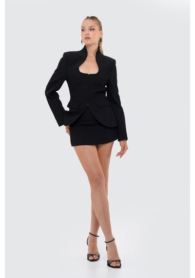 Thalure Kadın Siyah Dik Yakalı Fit Blazer