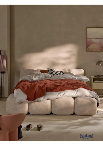 Most Oktagon Bazalı Mdf Karyola 180x200 Bej Bukle Kumaş İşbir Kuştüyü Sünger Evinize Teslim 180 x 200