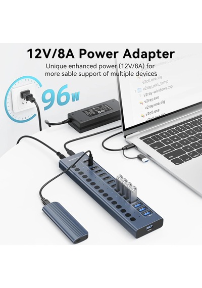 Acasis Hb16 Pro 16 Port Usb Hub, 8x Usb-a, 8x Usb-c, 10gbps, 96w Adaptörlü Ac Hb16pro