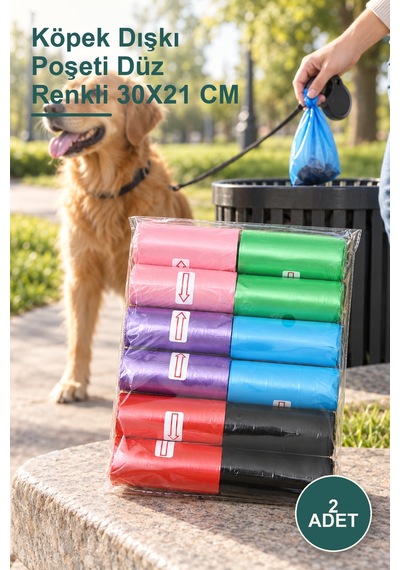 2 Adet Köpek Dışkı Poşeti Düz Renkli 30x21 Cm