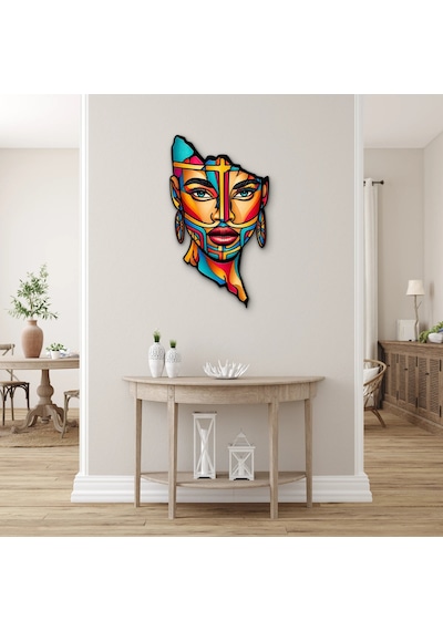 Renkli Vitray Yüz - Metal Tablo - Dec0246 37 X 65 Cm Çok Renkli