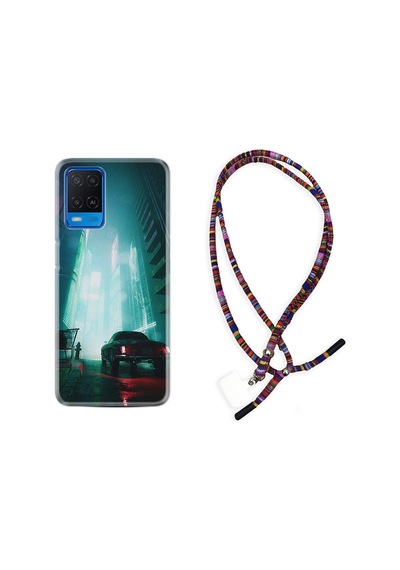 Oppo A54 Kılıf Rasta Boyun Askılı Night Cars 1619