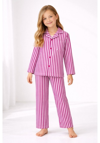 Free Beka Çocuk Önden Düğmeli Pijama Çizgili %100 Pamuklu İnterlok Kumaş Fuja